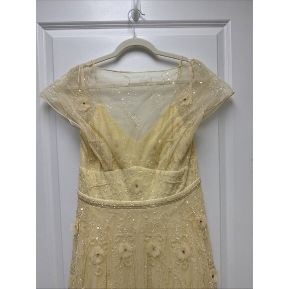 MAC DUGGAL Size 16 Yellow 70274 Embellished Illusion Cap Sleeve Formal Gown $598 - Picture 5 of 10